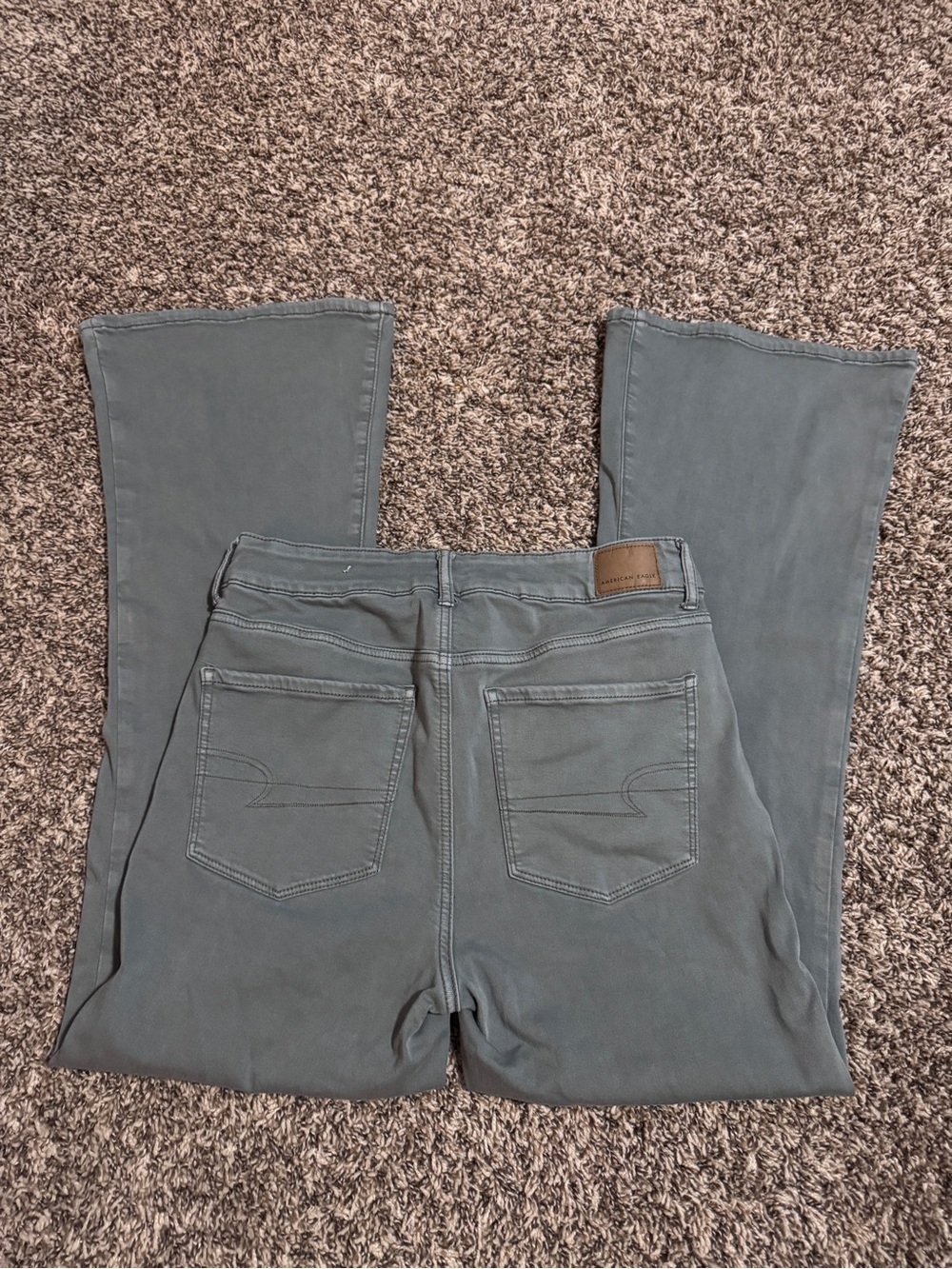 American Eagle Outfitters Gray-Green High-Waisted Flare Jeans